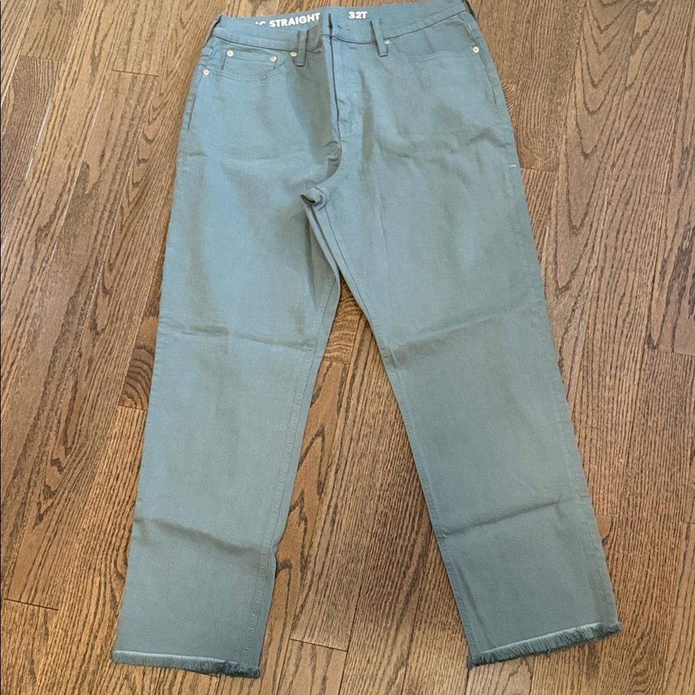NWT - J. Crew Frayed Hem Green Straight-Leg Jeans
